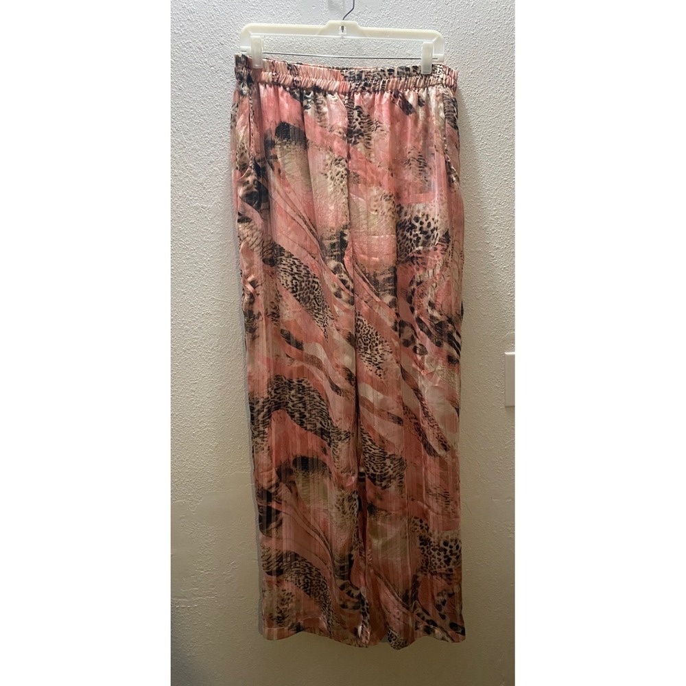 Kaktus Women XL Pink Leopard Print Wide Leg Palazzo Pants Lounge Sleep